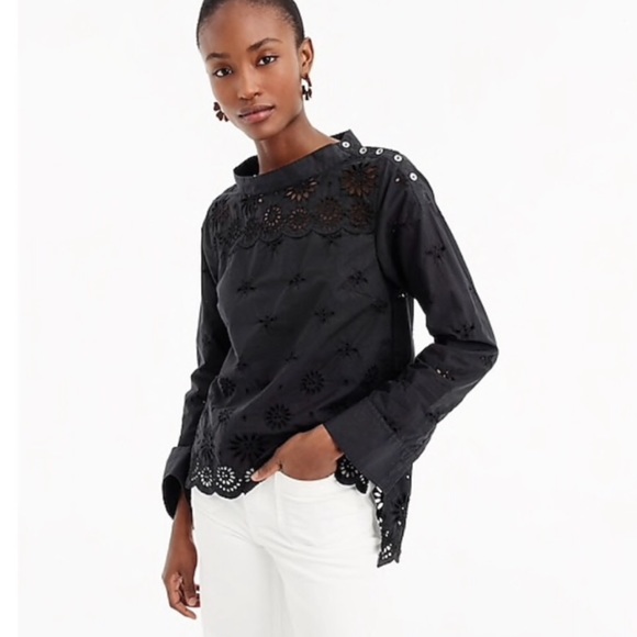 J. Crew Tops - J. Crew Funnel Neck Top In Eyelet Black